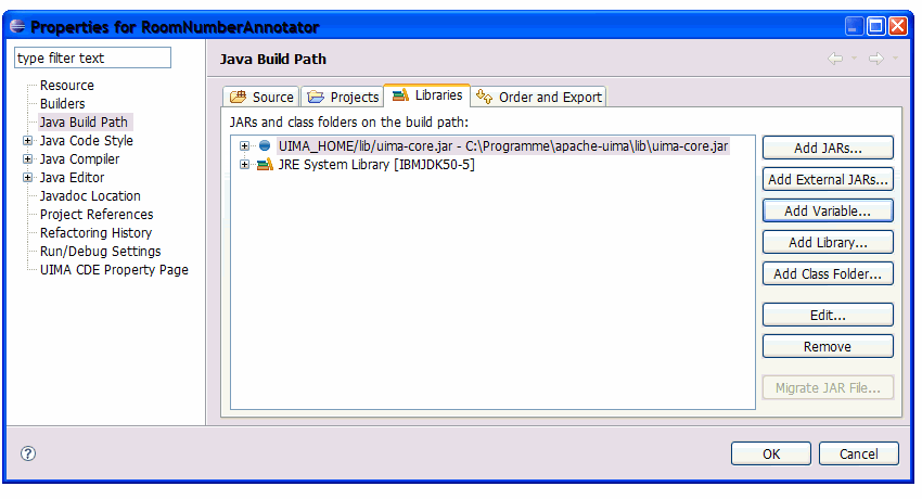 Project classpath settings