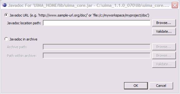 Screenshot of attaching Javadoc to source in Eclipse