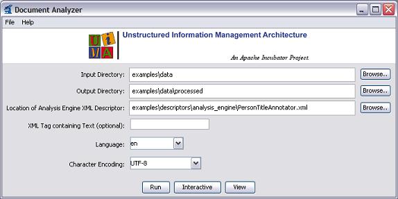Screenshot of UIMA Document Analyzer GUI