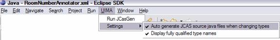 Screenshot of enabling automatic running of JCasGen